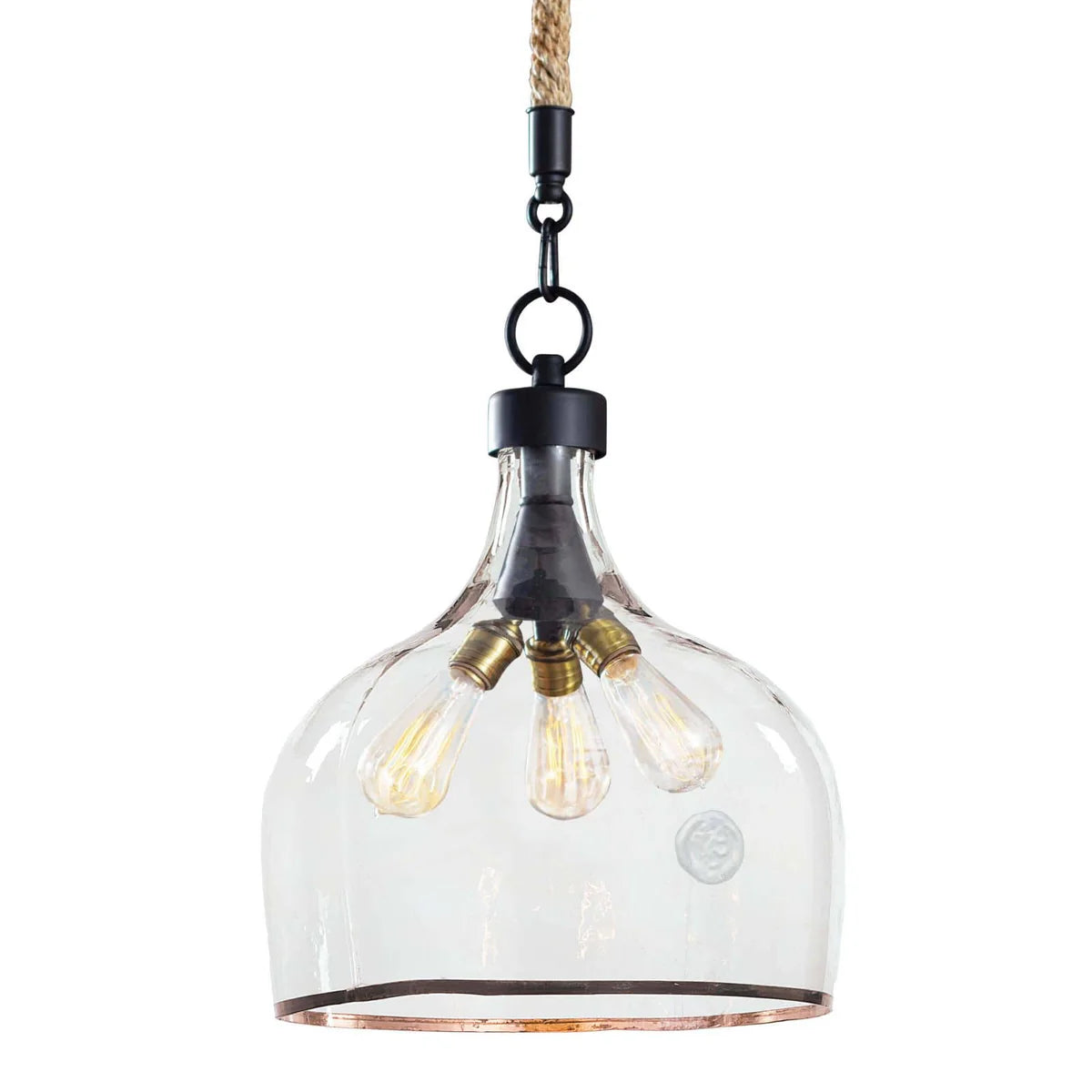 HarborGlow Clear Glass Rope Pendant Light 3-Light E26, Rustic Kitchen Island Living Room Ceiling Lights