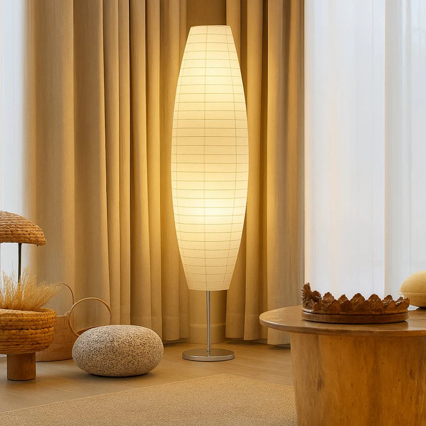 ZenGlow Rice Paper Floor Lamp 59" White Shade with Chrome Base, Living Room Floor Lamps