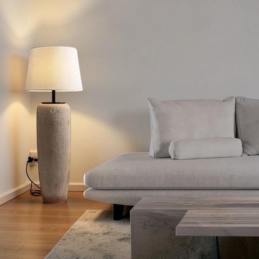 LumiNest Rin Modern Ceramic Floor Lamp 47" Cream with Fabric Shade, Living Room Floor Lamps