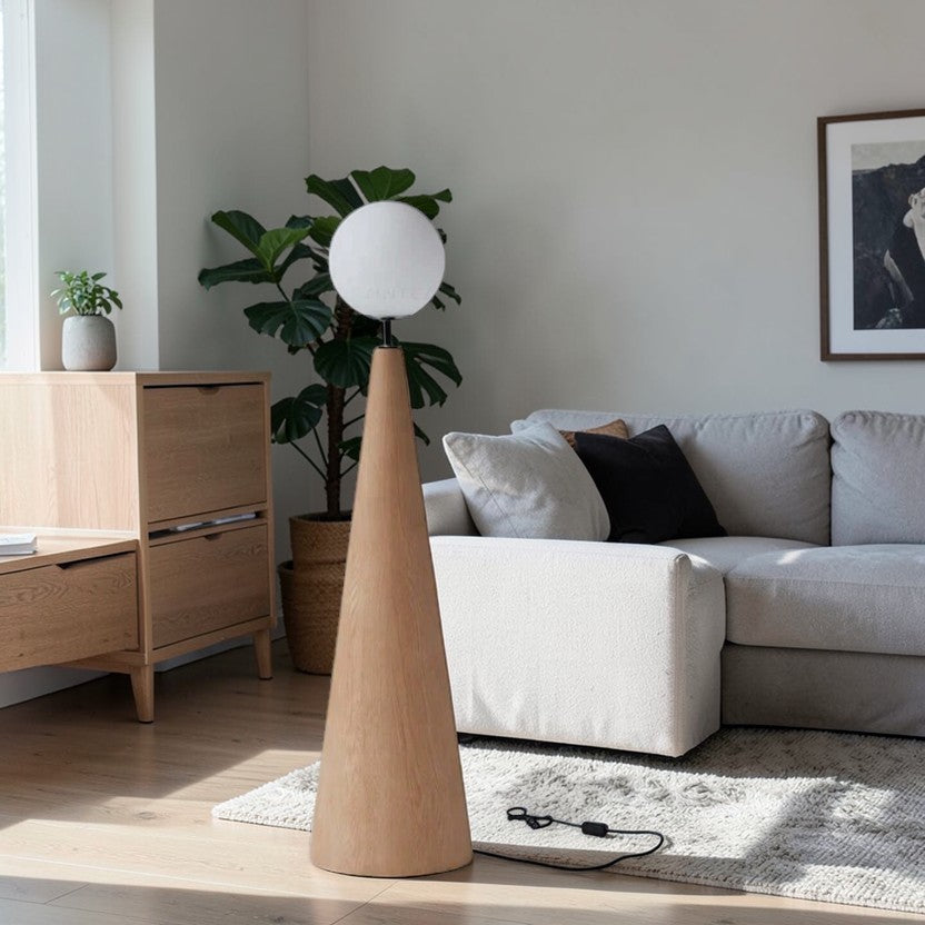 LumiNest Cone Wood Floor Lamp 60" Natural Oak with Globe Shade, Living Room Floor Lamps