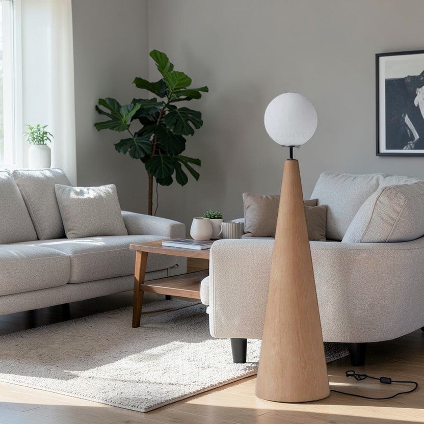 LumiNest Cone Wood Floor Lamp 60" Natural Oak with Globe Shade, Living Room Floor Lamps