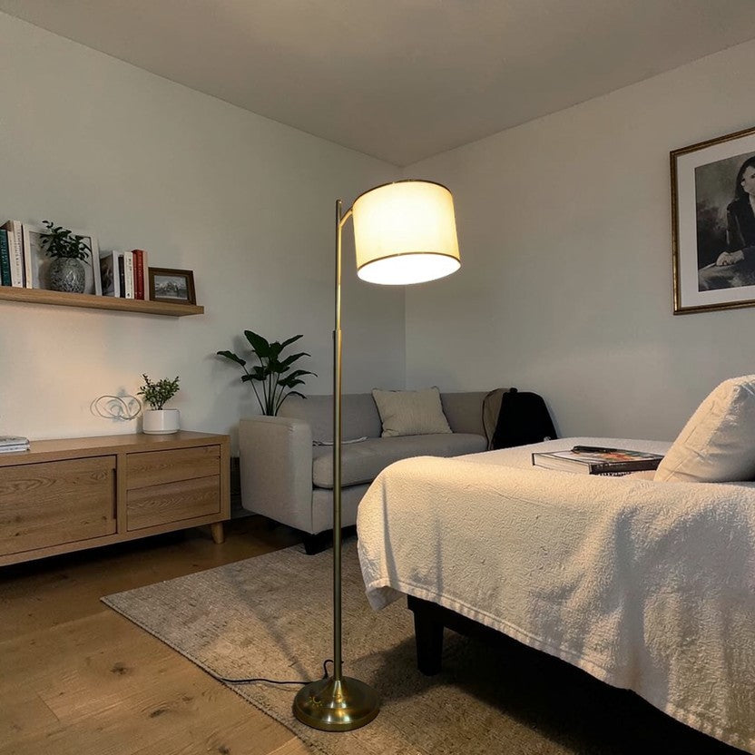 LumiNest Study Modern Metal Floor Lamp 58" Brushed Gold with Fabric Shade, Living Room Floor Lamps