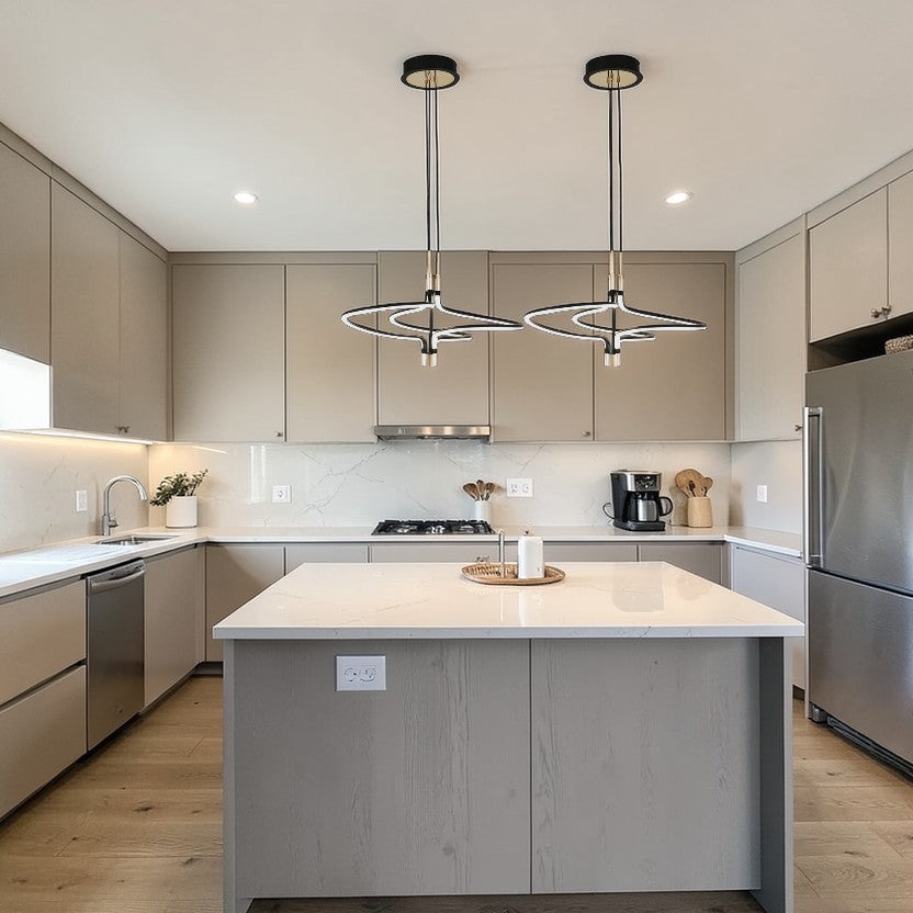NovaLuxe Black & Gold LED Ring Pendant Light 45W Adjustable CCT Modern, Kitchen Lights