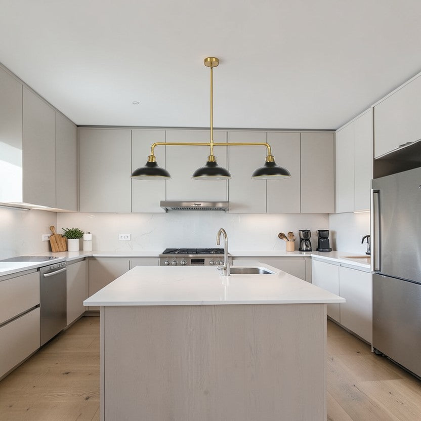 Luxe Black & Brass 3-Light Linear Pendant Adjustable Modern, Kitchen Lights