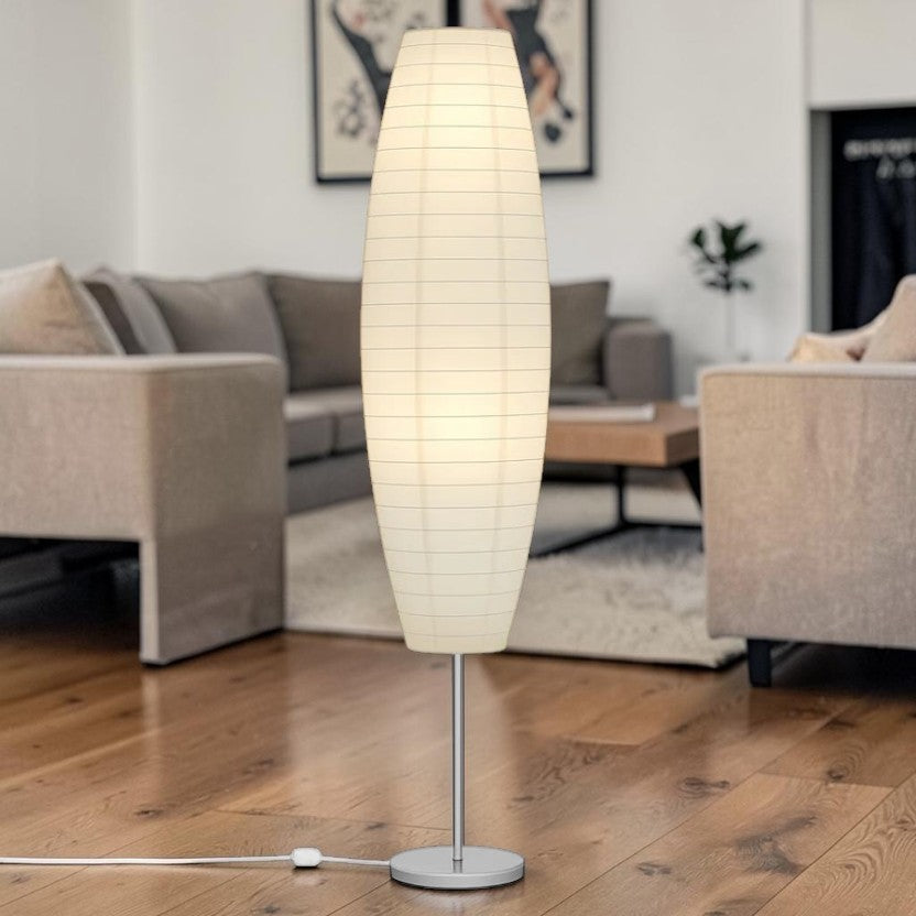 ZenGlow Rice Paper Floor Lamp 59" White Shade with Chrome Base, Living Room Floor Lamps