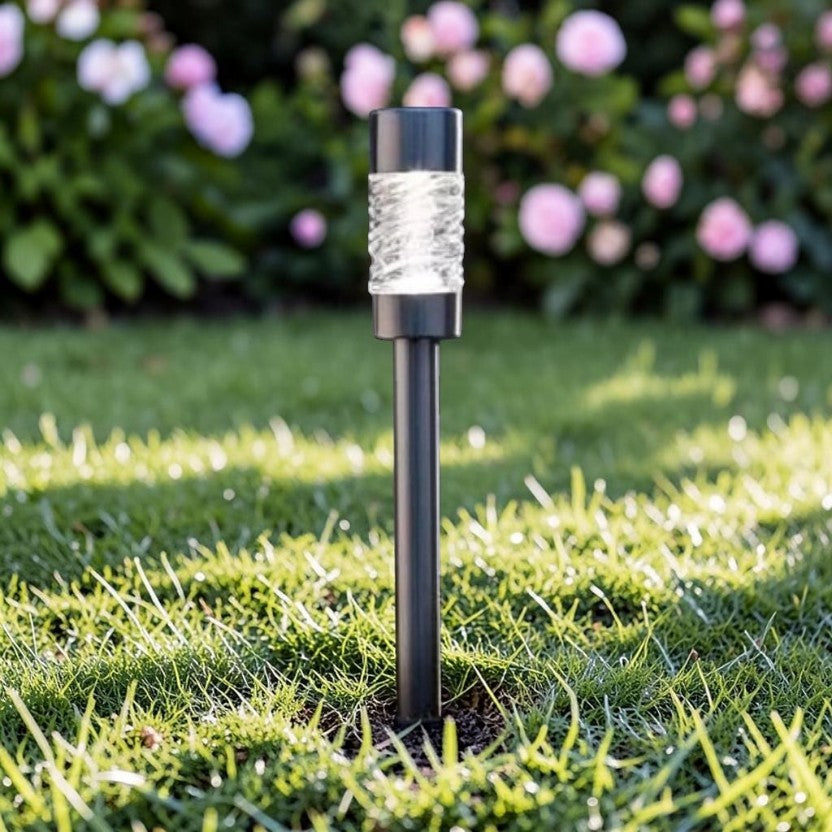 LumaWave Solar Pathway Stake Lights 22" Stainless Steel & Glass 3-Pack, Outdoor Garden Lighting