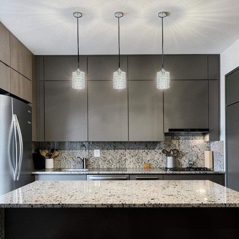 NovaGlow Chrome Mini Pendant Adjustable Modern Glass 1-Light E26, Kitchen Lights