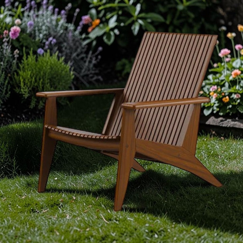 Modern Trellis Ipe Wood Outdoor Lounge Chair Natural Brown, Patio Seating