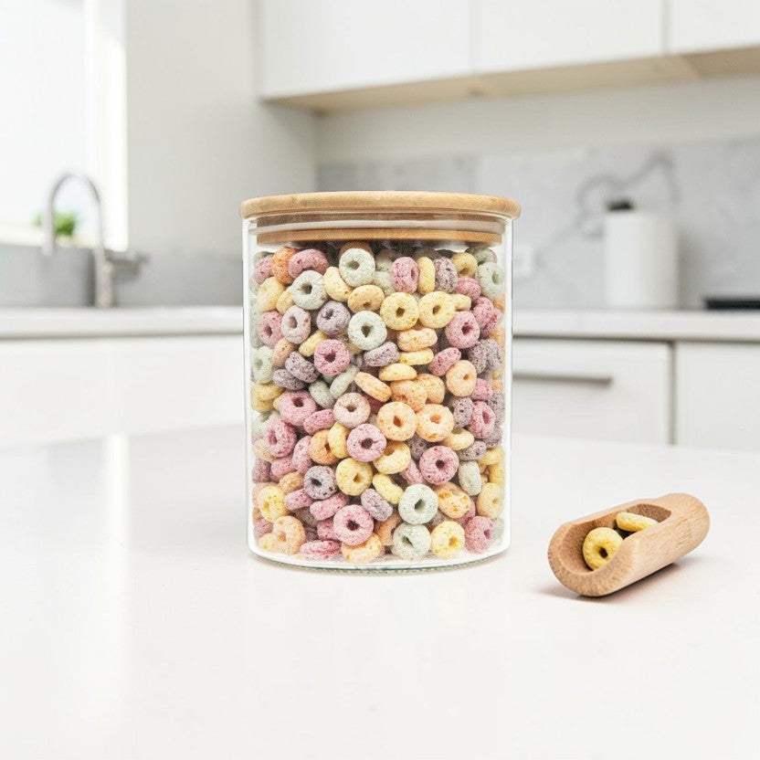 Clear Glass Storage Canister with Bamboo Lid 2L Large Capacity Stackable, Kitchen Accessories