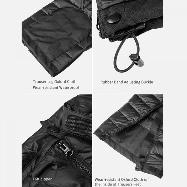 Insulated Goose Down Pants with Full Length Side Zippers and Oxford Reinforced Legs