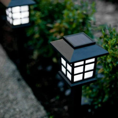 ZenGlow Solar Lantern Path Lights 11" Black Grid Design 6-Pack, Outdoor Garden Lighting