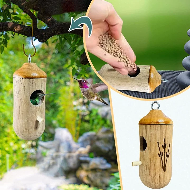 Hummingbird Birdhouse with Weather Resistant Resin and Wood Grain Finish
