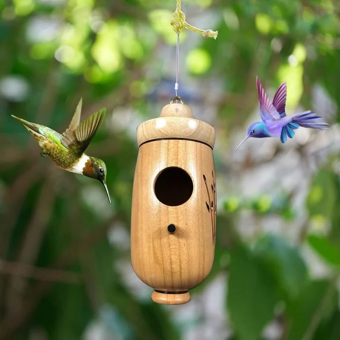 Hummingbird Birdhouse with Weather Resistant Resin and Wood Grain Finish