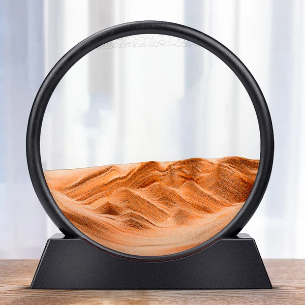 Rotating Sand Art Display with Multicolor Layers and Black Frame