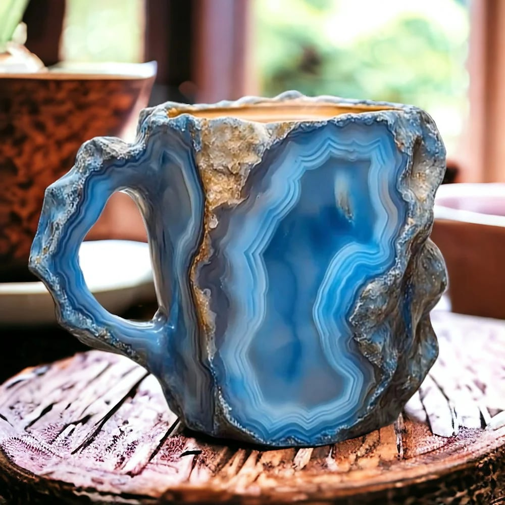 Crystal Faceted Coffee Mug with Geometric Design, 10oz Capacity