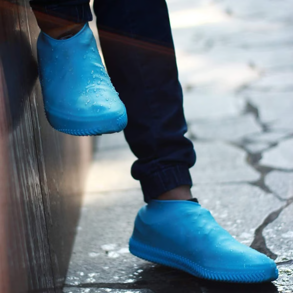 Waterproof Silicone Shoe Covers with Textured Grip Bottom and Foldable Design