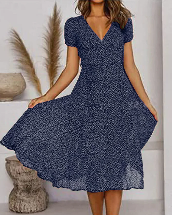 Women's Chiffon Dress with V-Neckline and Floral Print, Lightweight Summer Style