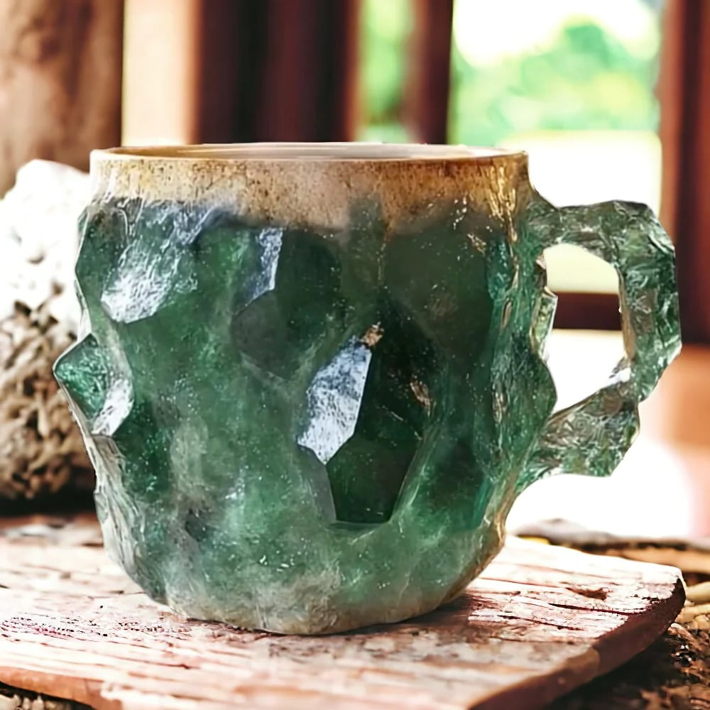 Crystal Faceted Coffee Mug with Geometric Design, 10oz Capacity