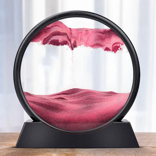 Rotating Sand Art Display with Multicolor Layers and Black Frame