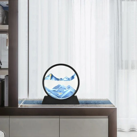 Rotating Sand Art Display with Multicolor Layers and Black Frame