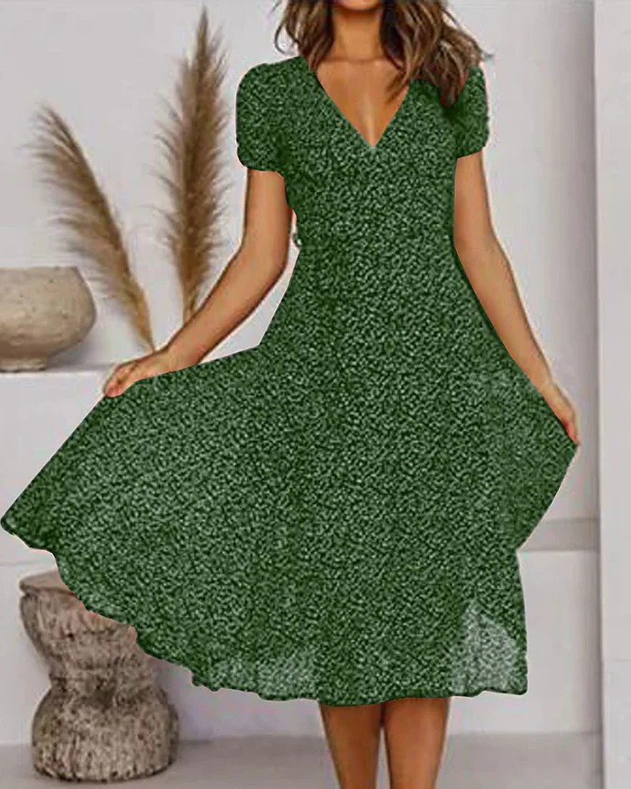 Women's Chiffon Dress with V-Neckline and Floral Print, Lightweight Summer Style