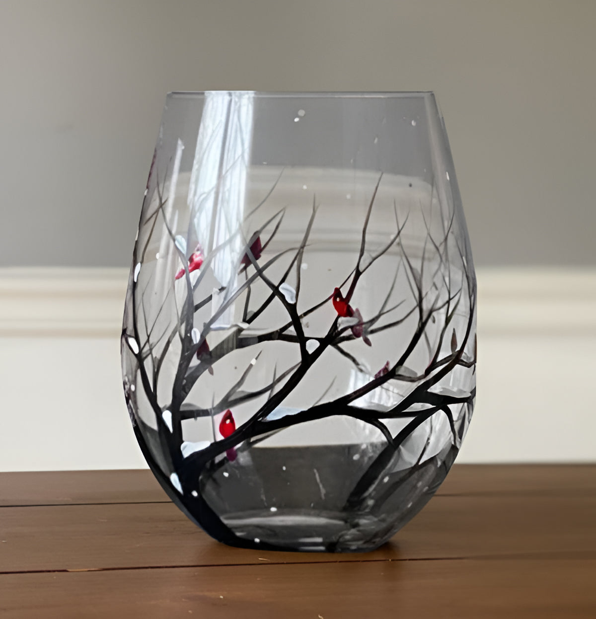 Hand Painted Wine Glasses with Seasonal Tree Designs, 12 oz Dishwasher Safe