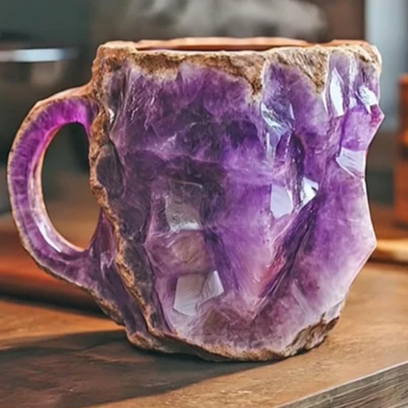 Crystal Faceted Coffee Mug with Geometric Design, 10oz Capacity