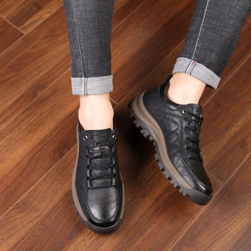 Leather Arch Support Shoes with Adjustable Boosters and Laceless Slip-On Design