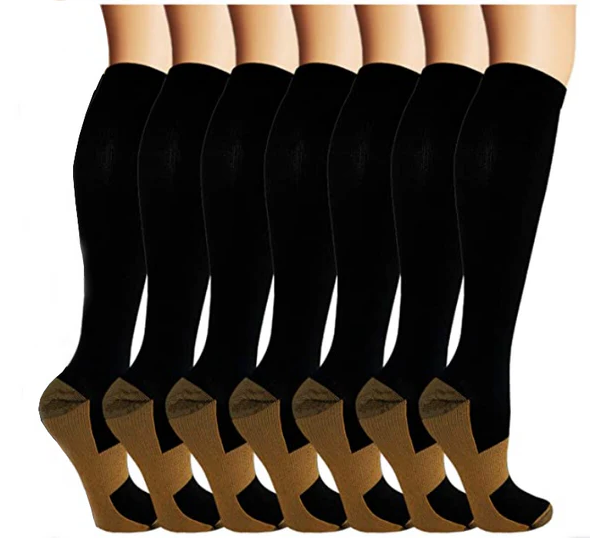 Compression Socks with Copper Infused Fabric and Graduated Pressure, 7 Pairs