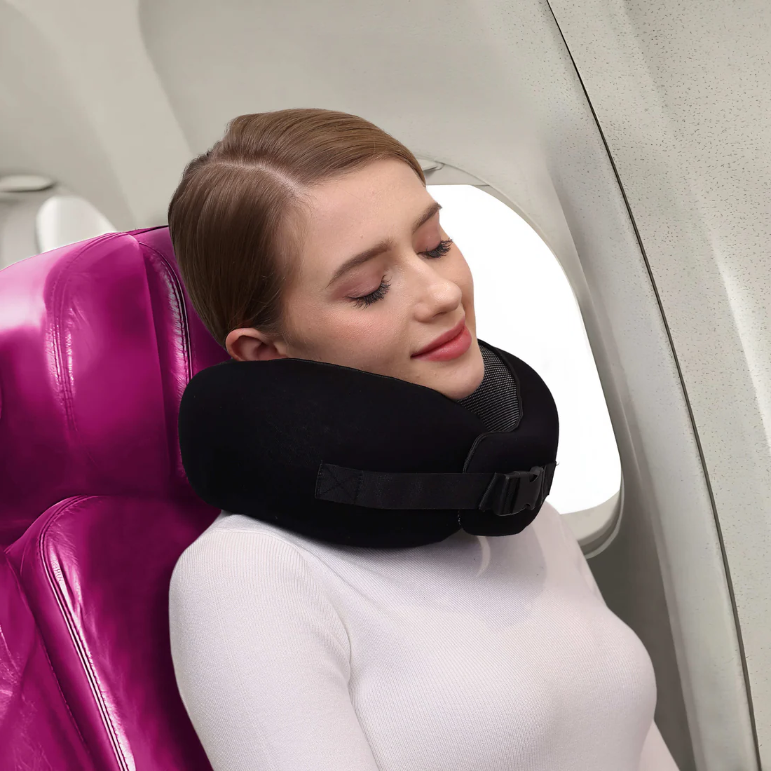 Neck Pillow with Snap Closure and Detachable Cover, Travel Accessories Included