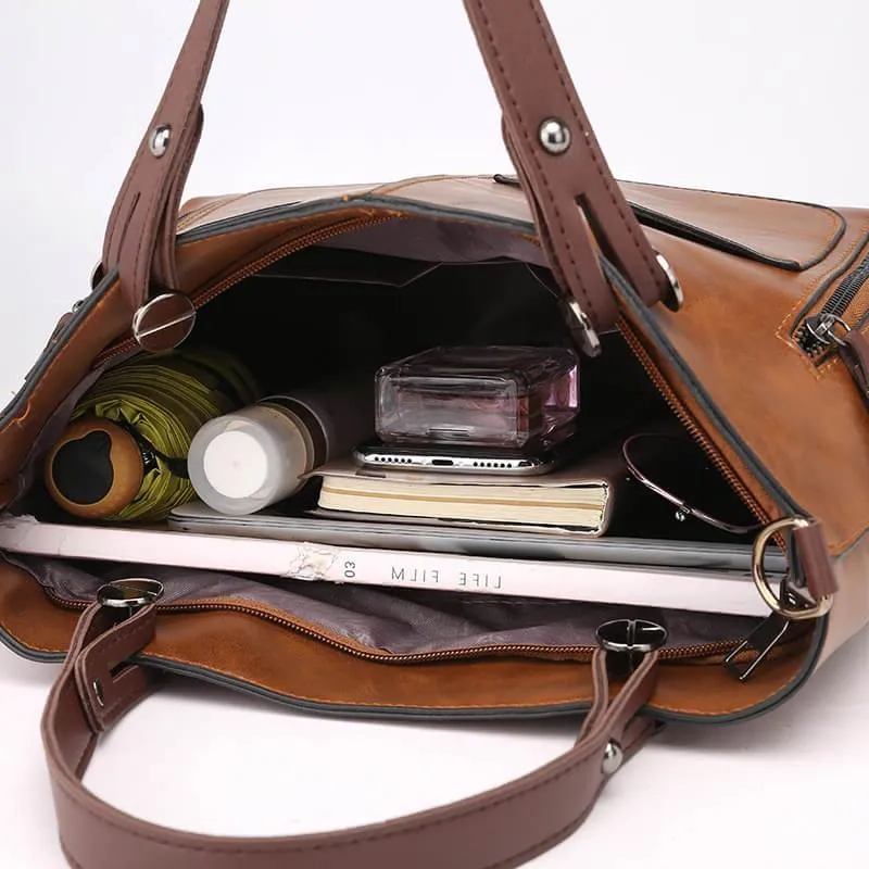 Genuine Leather Bag with Multiple Interior Compartments and Structured Design