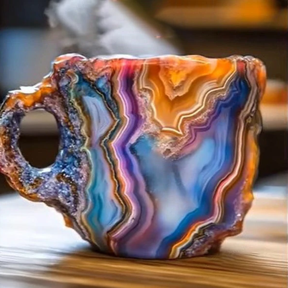 Crystal Faceted Coffee Mug with Geometric Design, 10oz Capacity