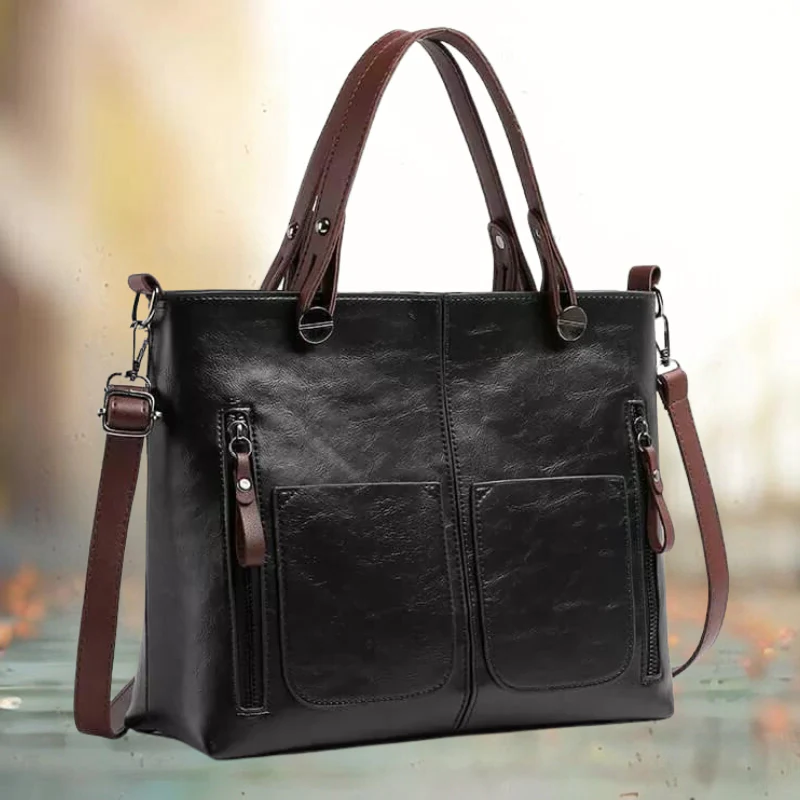 Genuine Leather Bag with Multiple Interior Compartments and Structured Design