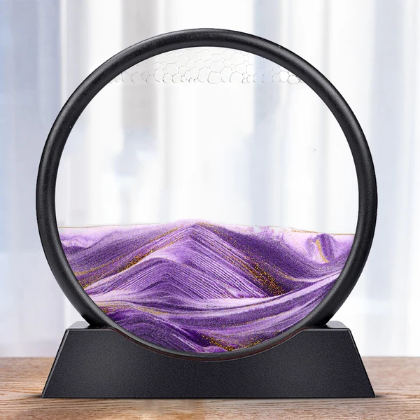 Rotating Sand Art Display with Multicolor Layers and Black Frame