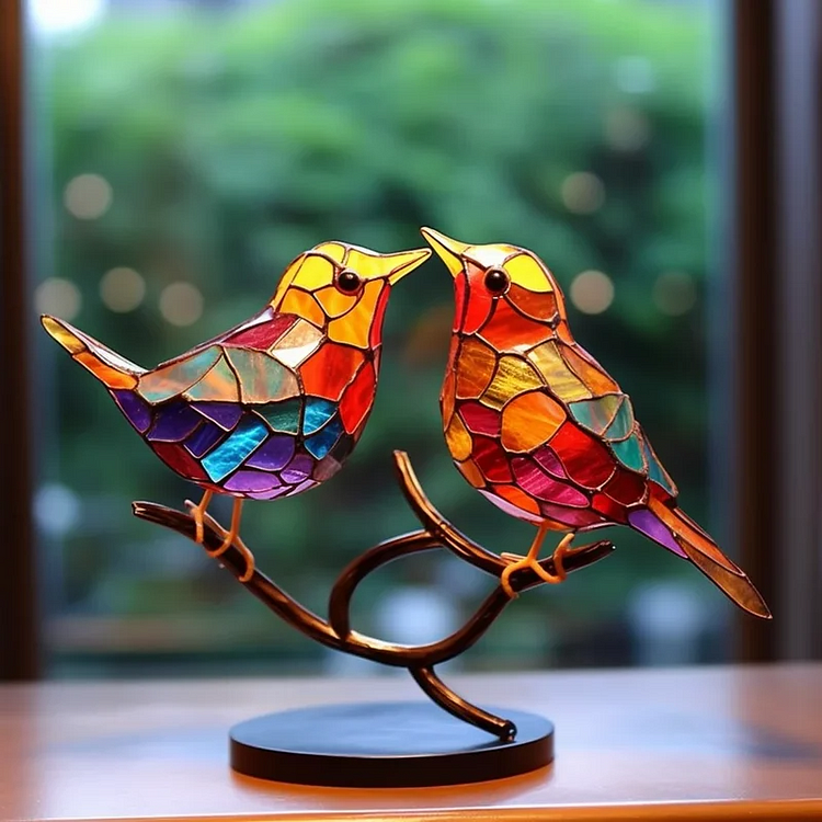 Rainbow Acrylic Bird Ornament with Branch Base for Desktop Display
