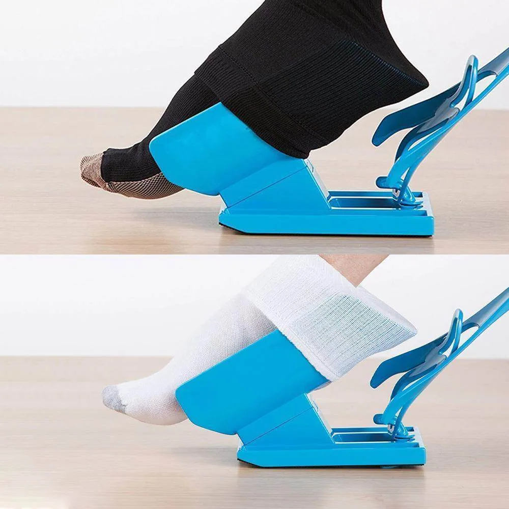 Sock Aid Tool with Curved Cradle and Extended Handle, Foldable Design