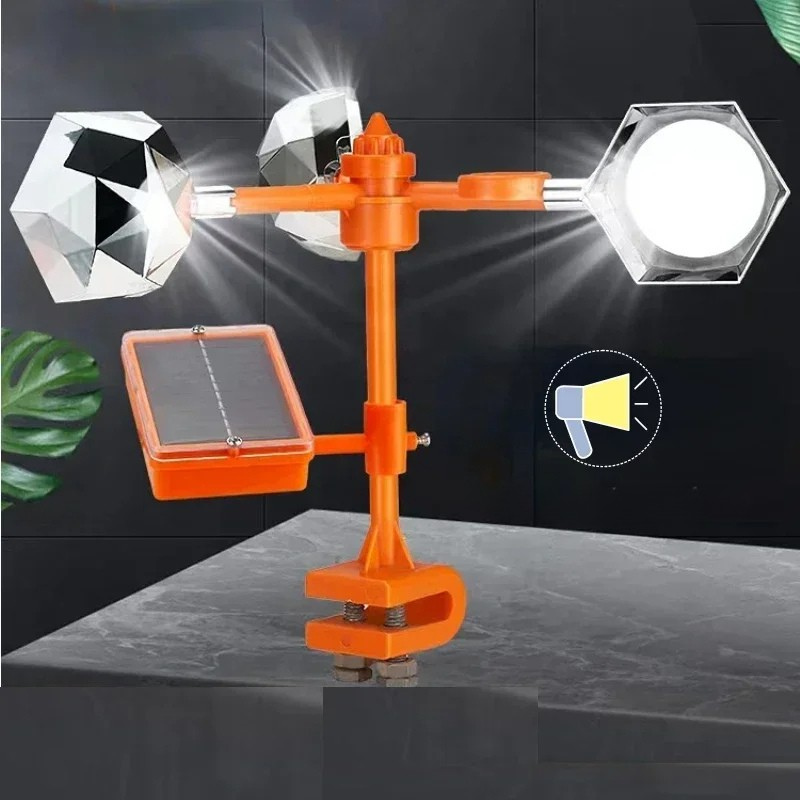 Rotating Solar Bird Repeller with Ultrasonic Sounds and Reflective Mirrors, LED Lights