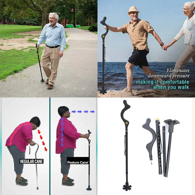 Adjustable Walking Stick with Ergonomic Handle and 360-Degree Rotating Tip, 12 Height Settings