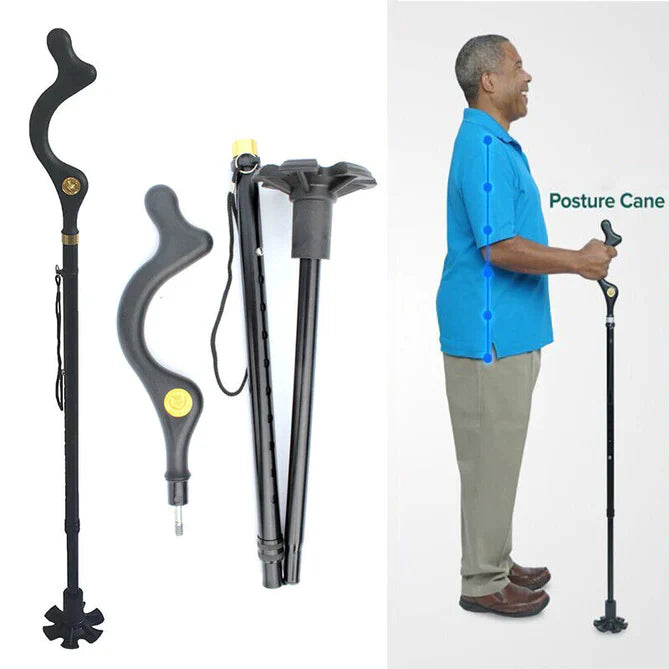 Adjustable Walking Stick with Ergonomic Handle and 360-Degree Rotating Tip, 12 Height Settings