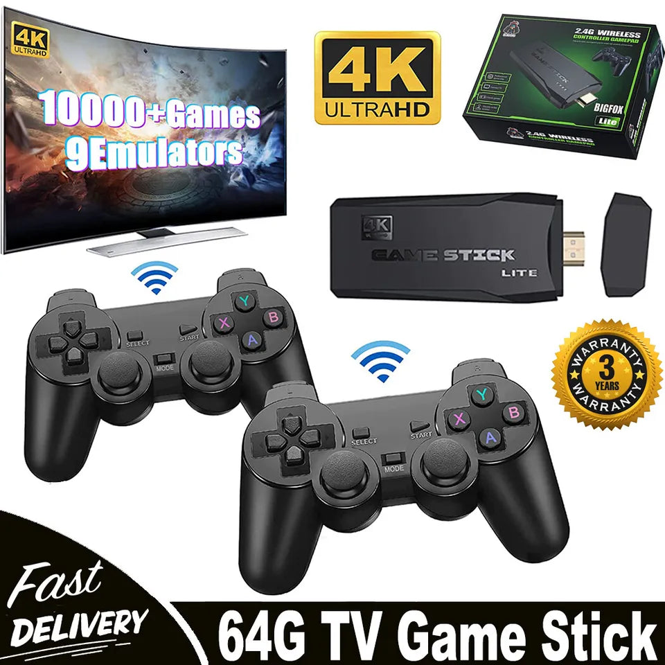 Retro Game Console with 64GB Storage and Wireless Controllers for TV