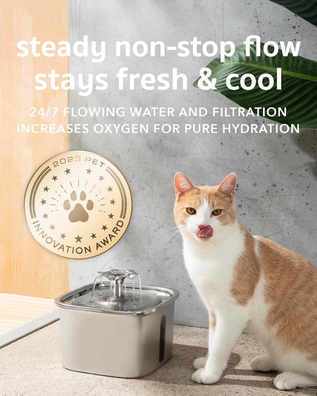 Cat Water Fountain with Five Stage Filtration and Dual Flow Settings, 95 Ounce Capacity