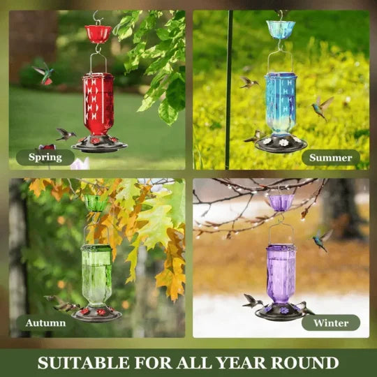 Glass Hummingbird Feeder with Ant Moat and Six Flower Ports, 24oz Capacity