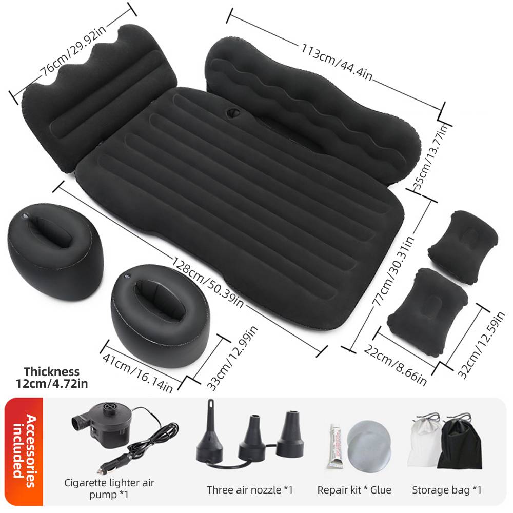 Inflatable Backseat Mattress with Vehicle Pump and Safety Guards