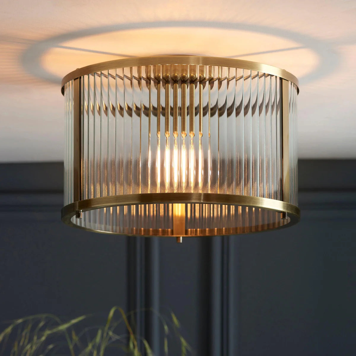 Lumière Ridgeton Antique Brass Ribbed Glass Flush Mount 1-Light E26, Kitchen Lights