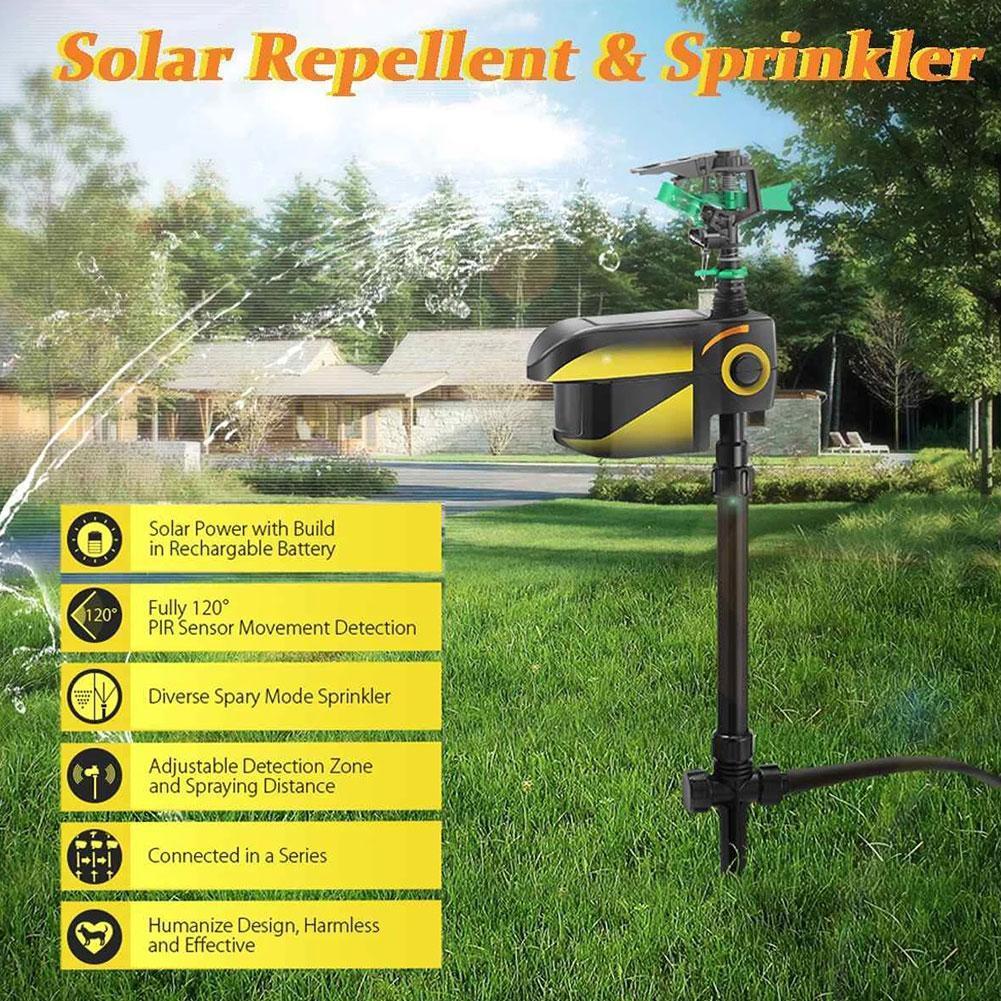 Solar Motion Activated Garden Sprinkler with 300 Degree Coverage and Adjustable Sensitivity