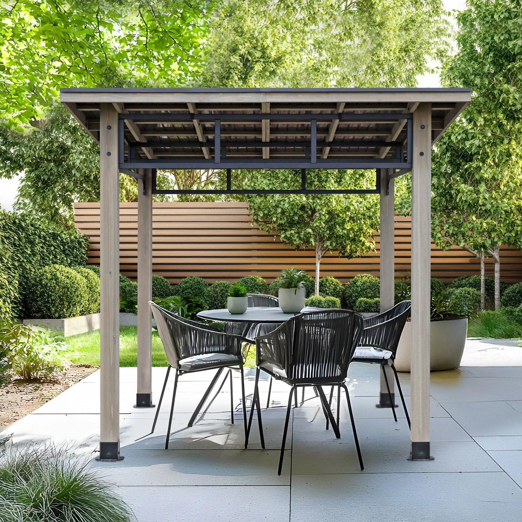 Modern Edge 12x9.3 Cedar Outdoor Gazebo with Aluminum Roof Ash Gray & Black Frame, Patio Shelter