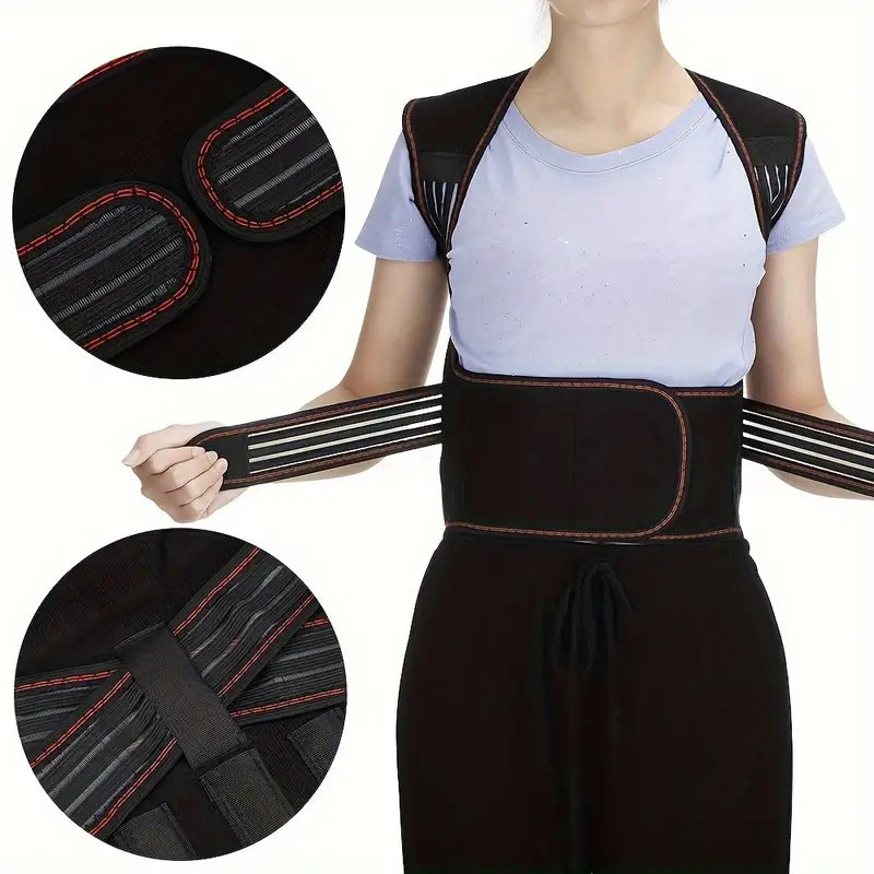 Adjustable Posture Support Brace with 108 Magnets and Rigid Spine Plates