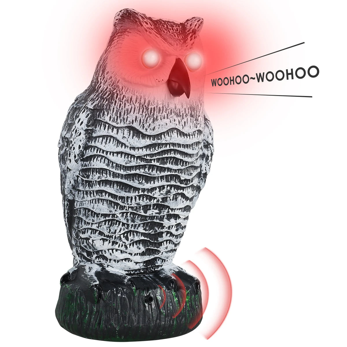 Rotating Owl Decoy with Flashing Eyes and Sound Effects for Bird Control