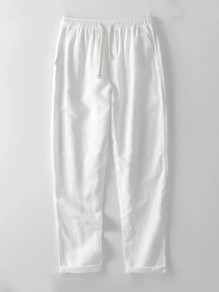 Lightweight Linen Set with Short Sleeve Shirt and Tailored Pants for Summer