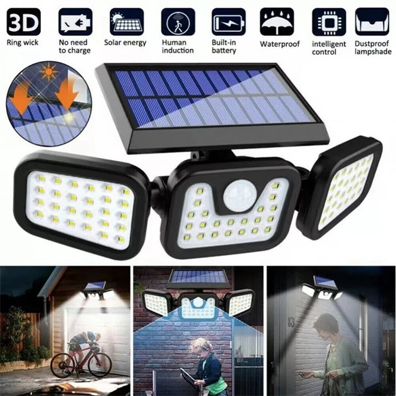Solar Motion Sensor Light with 74 LED Bulbs and Adjustable Head, IP65 Waterproof